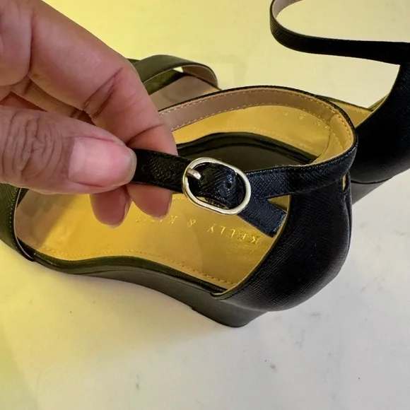 Kelly & Katie Black Wedge Sandals with Ankle Strap - Picture 5 of 7